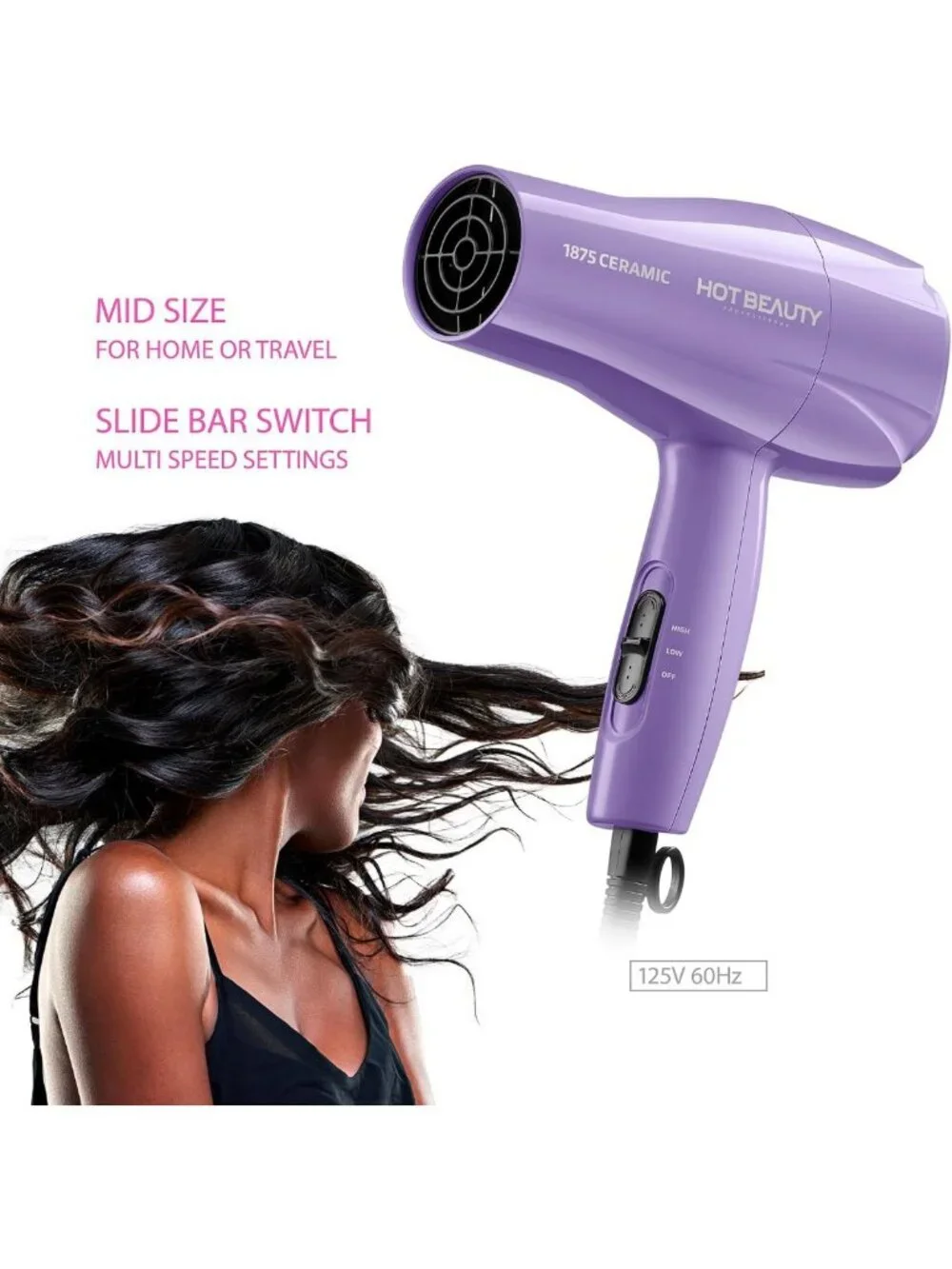 Powerful 1875W Ceramic Hair Dryer, Fast Drying, Multi-Setting, Comb & Detangler